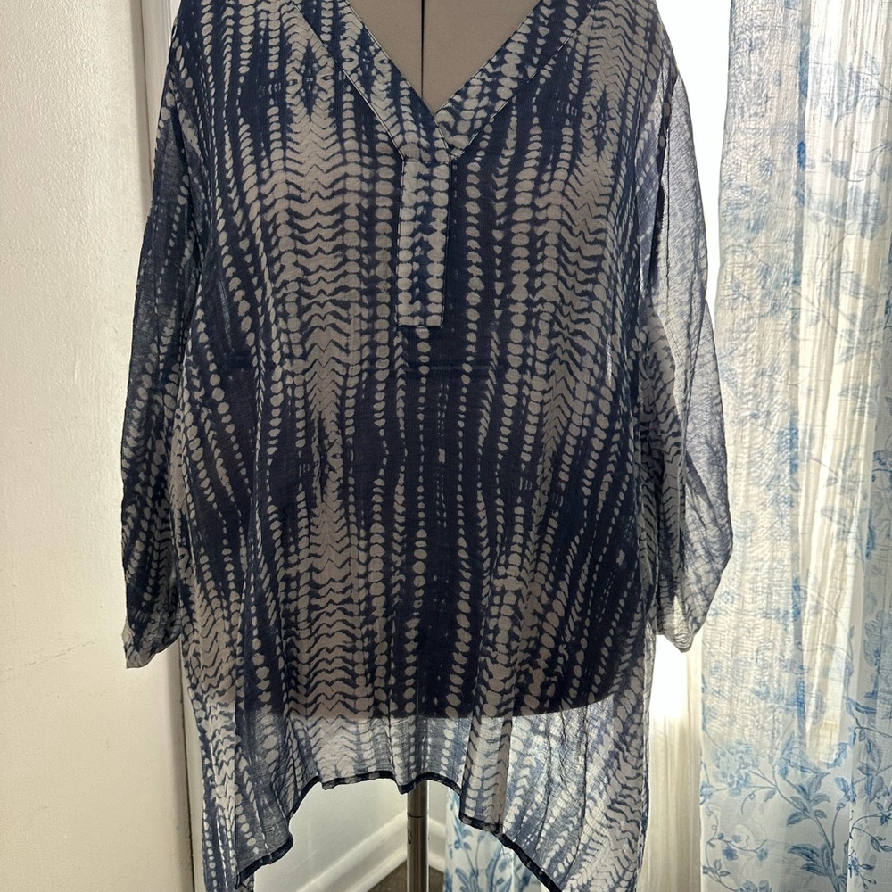 Grand & Greene Blue and White Textured Blouse/beach cover up